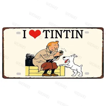 30X15Cm Armastus Tintini Koomiksi Tahvel Metall-Vintage Retro Tina Märk Ainulaadne Kingitus Seina Baar Kodus Lapsed Toas Teenetemärgi