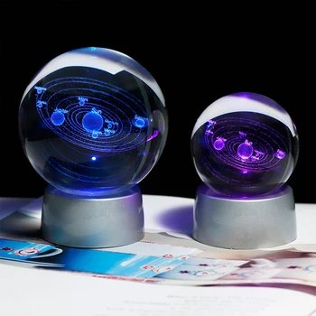 3D Crystal ball öö valgust päikesesüsteemi Kääbus Planeedid Mudel Kera Klaas Maailma Ornament Home Decor Kingitus Astrophile