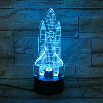 3D Lamp Atmosfääri Apollo Projekt Space Shuttle Columbia 7 Värvi Kaugjuhtimispuldi jaoks jõulukink Led Night Light Lamp