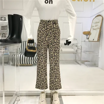 3Sexy Leopard Print -, Plüüš-kõrge vöökoht vabaaja püksid Naiste Sügis / Talv 2020. Aasta Uus mood alla tunne Tänav lai jalg püksid