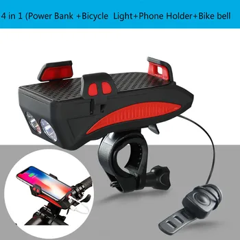 4 in 1 Jalgratta Valgus Telefoni Omanik Lenkstangi Seista USB Laetav Bike Sarv Telefoni Hoidja koos Power Bank Rattasõit Ees Valgus