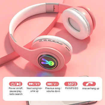 5.0 Bluetooth Headpset Armas Väike Jänes RGB LED Valgus Tüdruk Lapsed Stereo Muusika Traadita Auscultadores koos Mikrofoni jaoks xiaomi