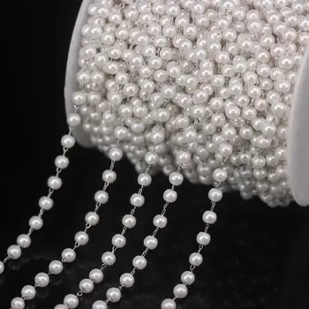 5Meters Messing Pinnatud Hõbe Traat Pakitud 4mm Plastikust Pearl Ring Helmed Roosipärja Chian,Link Chian DIY Naiste Kampsun Kett Kaelakee
