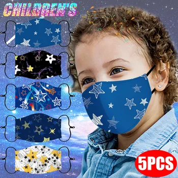 5PC Korduvkasutatavad Trükitud näomaskid Lapsed Laste Reguleeritav Pestav Suu Mask Poisid Tüdrukud Anime Näo Mask Anti Saastuse Mask