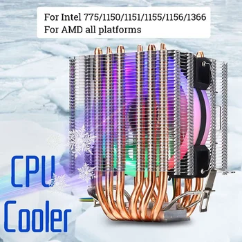 6 Soojuse Toru Cpu Jahuti Led Fan 3 Rida Cpu Fan Cpu-Heatsink Intel 775/1150/1155/1156/1366 Amd Kõik