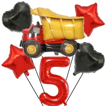 6tk Cartoon veoauto õhupalli Set Poiss Lemmik Partei Teenetemärgi Aastapäeva 0~9 Number Õhupalli Ehitus Sünnipäeva Tarvikud