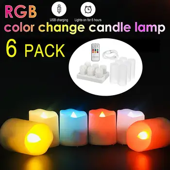 6TK RGB 7 Värvi LED Küünal Lamp Laetav Tee Valguse kaugjuhtimine Valguse Pulmi, Sünnipäeva-ja jõulupidu Sünnipäeva