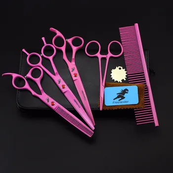 7.0 tolli roosa värvi 3-osaline komplekt pet juuksuri käärid sirge lõigatud nurga käärid hõrenemine käärid kass ja koer käärid