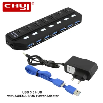 7 Ports USB Hub-3.0 High Speed ELI/USA/UK/AU toiteplokk Multi Splitter on/Off Lüliti Arvuti Sülearvuti