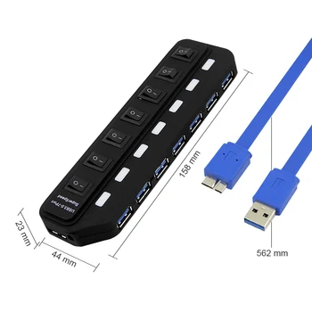 7 Ports USB Hub-3.0 High Speed ELI/USA/UK/AU toiteplokk Multi Splitter on/Off Lüliti Arvuti Sülearvuti