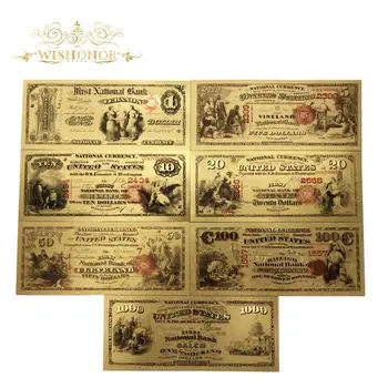 7tk/palju Kena 1875 Aastal Ameerika Pangatähtede 1 5 10 20 50 100 1000 Dollari Pangatähtede aastal 24k kullatud Võltsitud paberraha Kingitused