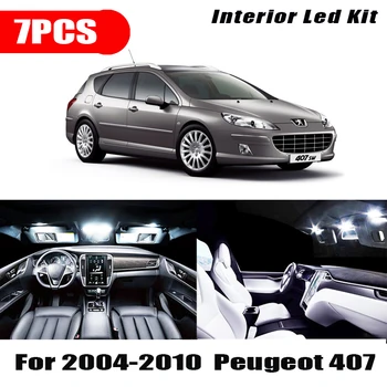 7x Valge Interjöör LED Lambid Canbus Komplekt 2004-2010 Peugeot 407 Tarvikud Kaart Ukse kindalaegas numbrimärk valgus Lamp