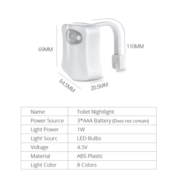 8 Värvi prill-Kerge AAA Battery Powered PIR Liikumisandur Smart Öö Valgust WC prill-Wc-Pott Valgustus