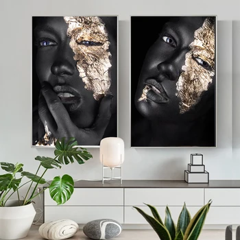 Aafrika Kunsti Musta Kulla Naine, õlimaal, Lõuend Plakatid ja Pildid Skandinaavia Seina Art Pilt elutuba Kodu Cuadros