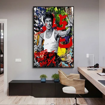 Abstraktne Bruce Lee Nunchaku Graffiti Art Lõuend Maali Kung Fu Plakat ja Print Seina Art Pilt elutuba Decor Cuadros