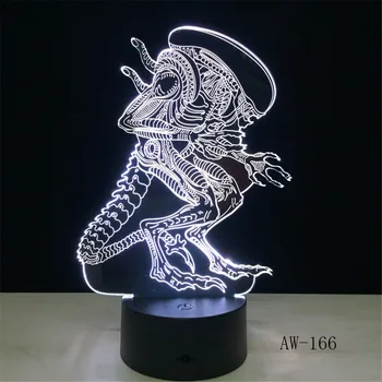 Action Filmi Alien vs Predator Prometheus 3D LED USB Lamp, 7 Värvid Muutuvad Öö Valguses Lahe Poiss Mänguasi Magamistuba Teenetemärgi AW-166