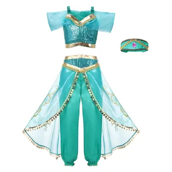 Aladdin Printsess Kostüümid Tüdrukute Araabia Traditsiooniline Frocks Magic Lamp Cartoon Movie Rolli Mängib Prindi Kleit