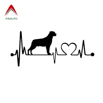 Aliauto Mood Cartoon Auto Kleebised Rottweiler Heartbeat Päästerõngas Koer Katte Kriimustusi Loomade Kleebised, Must/hõbe,19cm*8cm