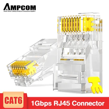 AMPCOM CAT6 RJ45 Modular Plug Connector UTP 50U kullatud 8P8C Press Lõpus Ethernet Cable, Bulk Ethernet Kaabli Ühenduspesa
