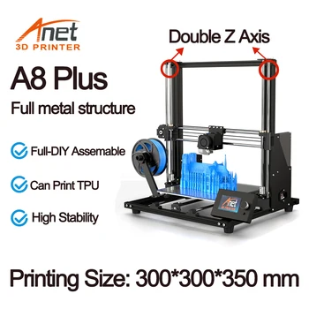 Anet A8 plus Desktop 3d Printer Komplekt Täielikult-DIY Assamblee 300*300*350mm Suur trükipind LCD Ekraan Koos 10m PLA Elementaarkiu