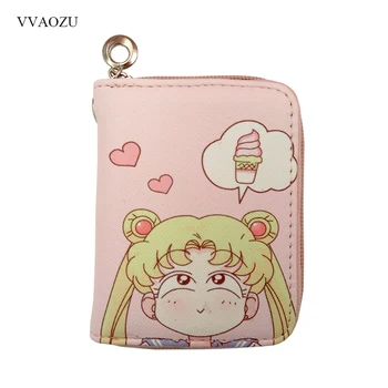 Anime Sailor Moon Roosa Värv PU Nahast Väike Rahakott Naiste Rahakott Lühike Tõmblukk Tüdrukud Mündi Mini Rahakott Kaardi Omanike Taskud