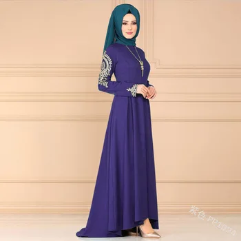Araabia naine kleit moslemi naiste kleidid Käe prindi klassikalise üllas temperament kleit ebaregulaarne seelik pikk varrukas maxi kleidid