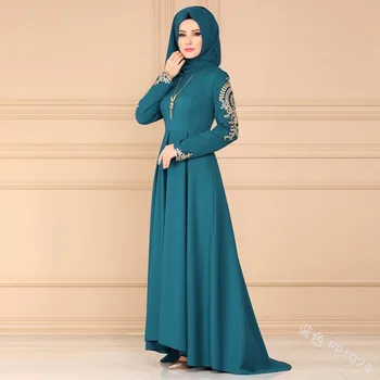 Araabia naine kleit moslemi naiste kleidid Käe prindi klassikalise üllas temperament kleit ebaregulaarne seelik pikk varrukas maxi kleidid