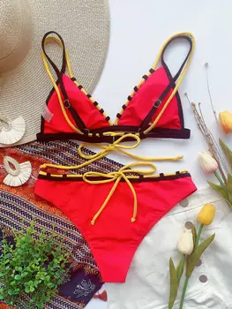 Arbuusi punane kaks tükki supelrõivad micro suvel naiste sexy bikinis set sidemega ujumine sobib daamid trikoo biquini
