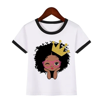 Armas aafrika-ameerika melaniini puhvis juuksed tüdruk crown lapsed tshirt must printsess prindi tüdrukute riided lastele poiss, t-särk tee