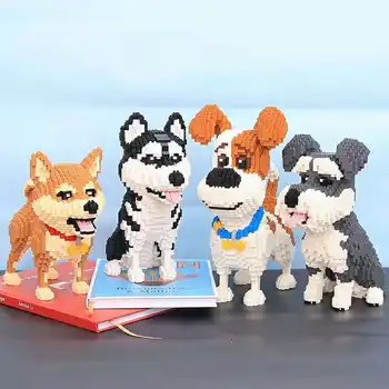 Armas Siberi Husky Koer ehitusplokid Cartoon Kutsikas Loom Pet 3D Mudel Mike Šnautser Šnautser Diamond Dog Mini Telliskivi Mänguasi