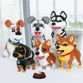 Armas Siberi Husky Koer ehitusplokid Cartoon Kutsikas Loom Pet 3D Mudel Mike Šnautser Šnautser Diamond Dog Mini Telliskivi Mänguasi