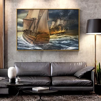 Artcozy Õli, Lõuend Maali ships_sea_storm Kodu Kaunistamiseks Wall Art