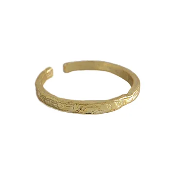 Autentsed 925 Hõbe Avatud Ring Naiste INS Kuld & Hõbe Värv kuldne Foolium Nõgus-kumer Ebaregulaarne Pind Puhkus Kingitus