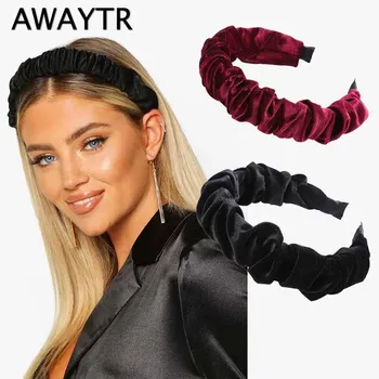 AWAYTR Uus Velvet Kaetud Jäik Peapaela Naiste Ruched Hairband Daamid, Tüdrukud Bezel Headpiece Fashion Juuste Aksessuaarid
