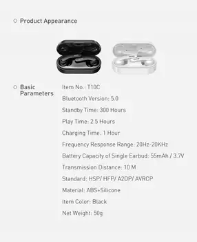 AWEI T10C Kaasaskantav HiFi 6D Bass Peakomplekt, Vabakäeseade Traadita Earbuds TWS Traadita Bluetooth-Sport Kõrvaklapid Intelligent Touch