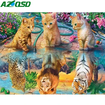 AZQSD Diamond Maali Kass Loomade Kive Diamond Tikandid Mosaiik Täis Square Puurida Näputöö Kingitus Home Decor Käsitöö