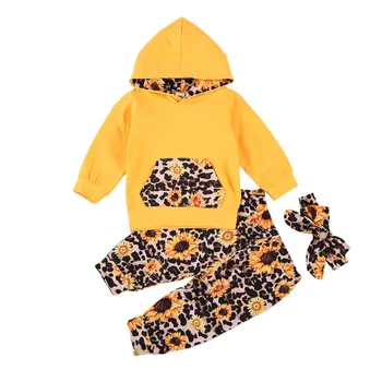 Baby Girl Pikk varrukas, Hupparit Püksid 2tk Sobiks Leopard T-särk, Püksid Peapael Imikute Rõivad Päevalille Varustus
