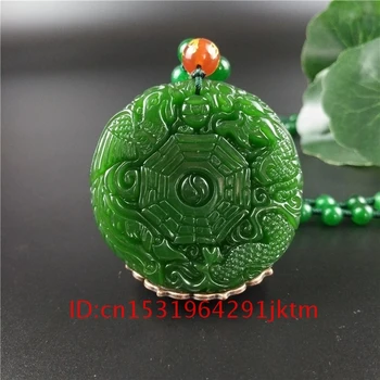 Bagua Loomulik Ehted Dragon Phoenix Featured Ripats Meestele Kingitused Nikerdatud Võlu Kaelakee Jade Amulett Mood Hiina Naiste Roheline
