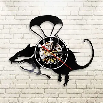 Banksy Rott Seina Art Lendav Helikopter Rott Vinüül Rekord Kella Armas Langevarjurina Hiirt, Dekoratiivse Seina Vaata Home Decor Kell