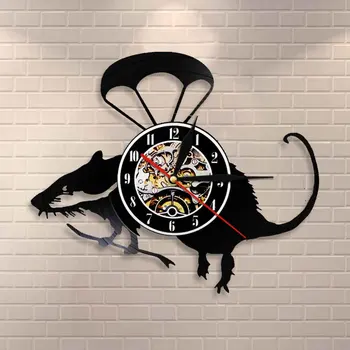 Banksy Rott Seina Art Lendav Helikopter Rott Vinüül Rekord Kella Armas Langevarjurina Hiirt, Dekoratiivse Seina Vaata Home Decor Kell