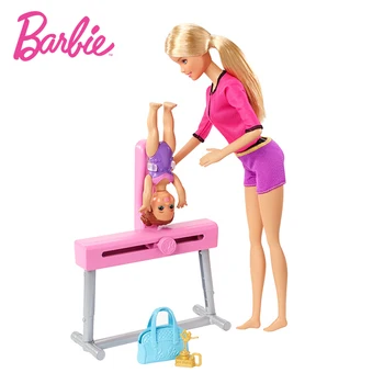 Barbie Võimlemise Treener Nukud & Playset koos Treener Barbie Nukk Väike Nukk ja Tasakaalu Tala Libistades Mehhanism Mänguasi FXP39