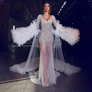Beaded Pulm Kleidid Pikkade Rongi Kohandatud 2020 Vestido De Noiva Saudi Araabia Ametlik Pruudi Hommikumantlid Dubai Crystal Pruut Kleit