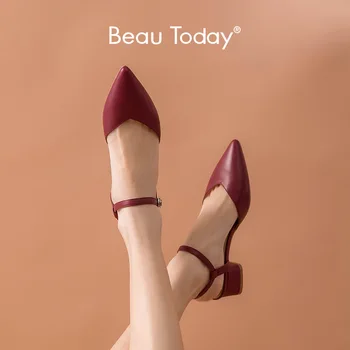 BeauToday Elegantne Sandaalid Naistele Tõelist Calfskin Nahast Pikad Varba Pannal Rihma Suvel Daamid Keskel Kanna Pumbad Käsitöö 31063
