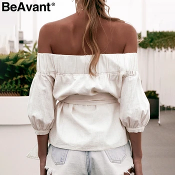 BeAvant Maha õla seksikas naiste pluus särk Vintage laterna varruka puuvillane pluus naiste Vabaaja nuppu raami daamid pluus blusas