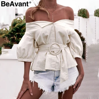 BeAvant Maha õla seksikas naiste pluus särk Vintage laterna varruka puuvillane pluus naiste Vabaaja nuppu raami daamid pluus blusas