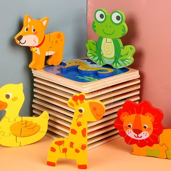 Beebi Mänguasjad Puidust Puzzle Värvikas Cartoon Loomade Liikluse Shape Match 3D Pusle Montessori Alguses Haridus Mänguasjad Lastele