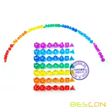 Bescon 49pcs Vikerkaar Gem Mini Polyhedral Täringut Sätestatud Pikk Toru, Vikerkaare RPG Täringut 7X7pcs, Mini Gem Dice Komplekt