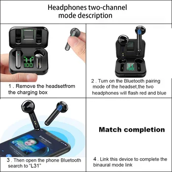 Bluetooth TWS 5.1 Kõrvaklapid Touch Control Traadita Headphons HiFi Veekindel Sport Earbuds Peakomplekt koos LED-Ekraan Laadimine Box