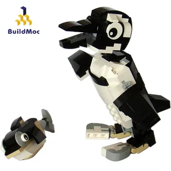 BuildMoc Looja Loomade Cartoon Arvandmed Pingviin ja Kala Set ehitusplokid KES Looja Loomade Tellised Haridus-Kid Mänguasi Kingitus