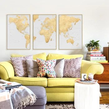 Buzart Kuldne Maailma Kaardid Retro Vintage Seina Art Lõuend Maalid elutuba raamita